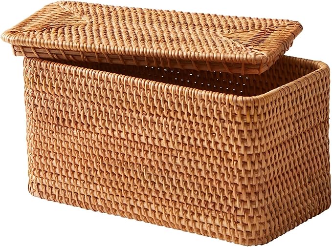 Brown Rattan Organizer Basket with Lid – Multi-Functional Storage Basket