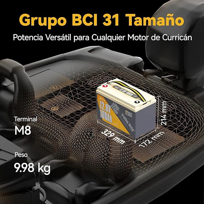 Power Queen Batería LiFePO4 12V 100Ah con Protección contra Bajas Temperaturas100A BMS Celdas de Batería de Litio de Grado A15000 Ciclos para RV BarcoCaravana Sin Red Camping Pesca