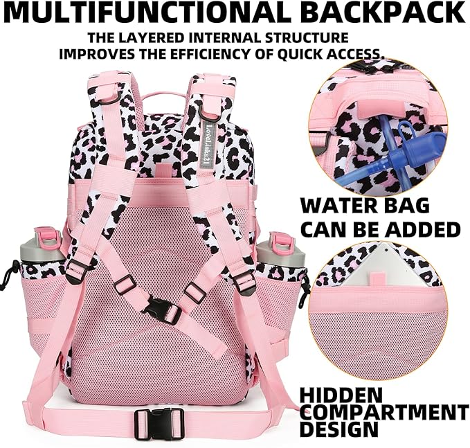 Lovelinks21 25L Tactical Backpack for Men and Women Military Backpack Small Assault Pack Molle Backpack Bug Out Bag Travel Rucksack Daypack (Pink Leopard)