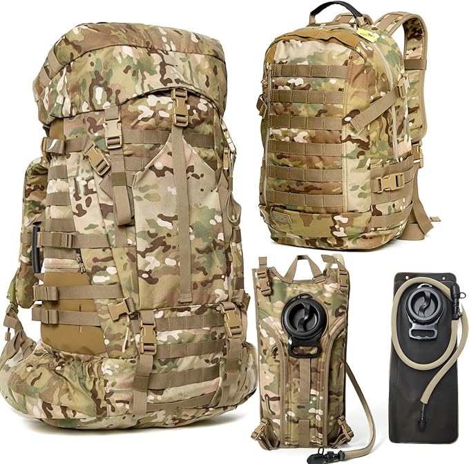 MT Military Army Large Rucksack with Detacheable Assault Backpack Hydration Pack Shoulder Straps and Waist Belt Metal Frame | Detacheable Hydration Pack Shoulder Straps Waist Belt Metal Frame