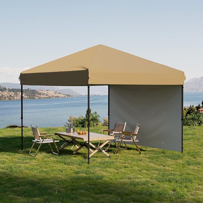 10 X 10ft Pop-Up Canopy Foldable Outdoor Sunshade Shelter One-Push Setup Tent for Events Parties Camping and Commercial Use. Instant Setup Tent Shelter with 1 Removable Sidewalls+ Khaki