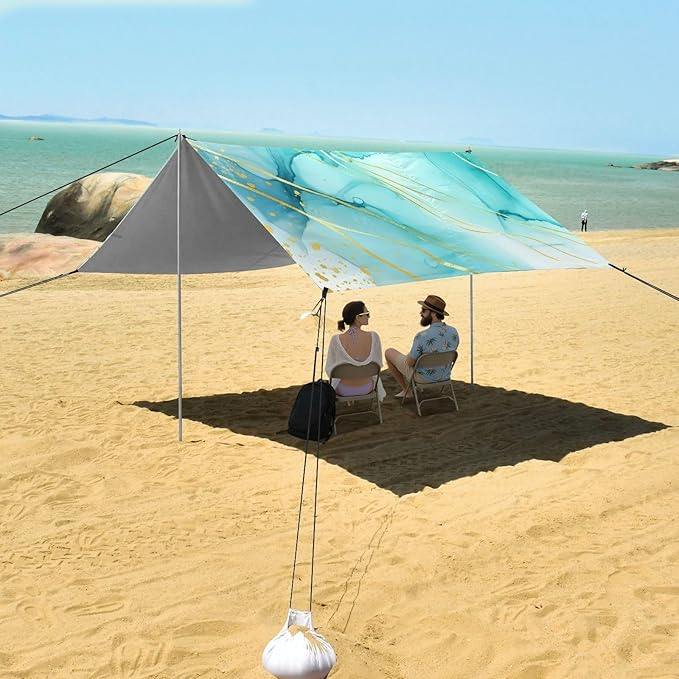 Beach Canopy with Windproof Ropes &amp Sandbags Beach Tent Sun Shade Sun Shelter for Camping Trips Fishing Backyard Fun or Picnics Textures
