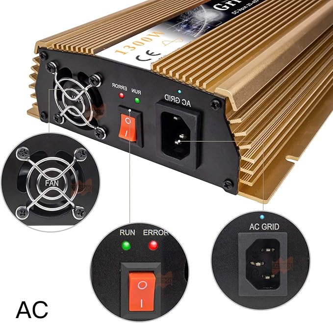 1000W MPPT Pure Sine Wave Grid-Tie Micro Inverter Converts 20-50V DC to 110V/120V AC Perfect for Home Solar or Wind Power Systems.