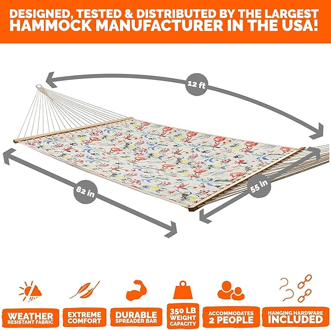 Castaway Living Large Tropical Print Quick-Dry Polyester Hammock – 12 ft. x 55 in. 350 lb Capacity Free Extension Chains &amp Tree Hooks – Ideal for Poolside Beach &amp Backyard Use