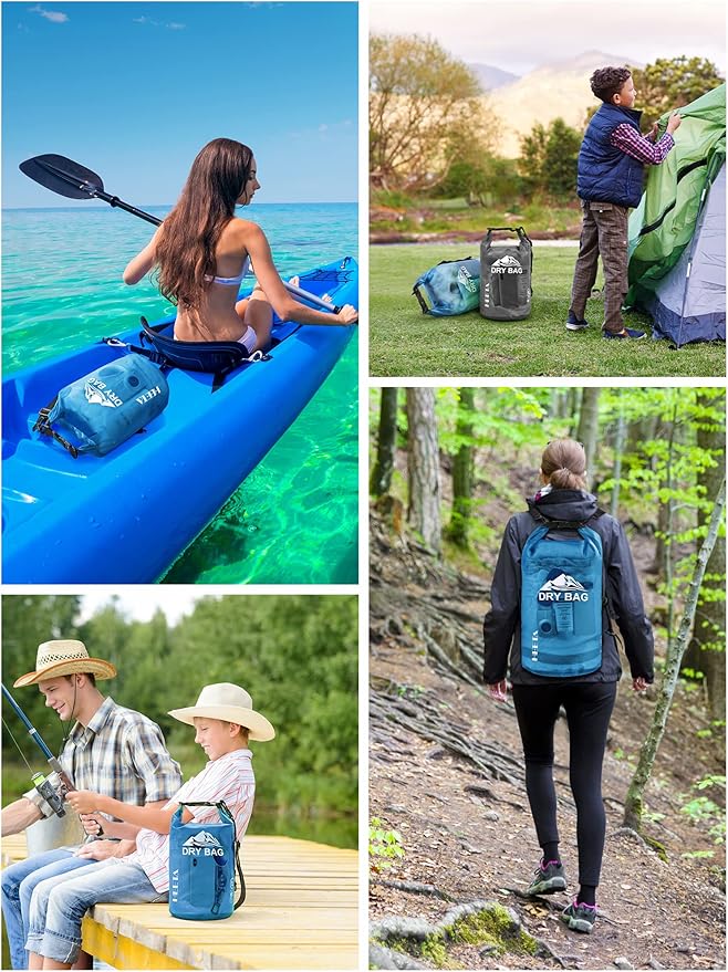 HEETA Waterproof Dry Bag for Women Men (Blue 5L) Bundled with Waterproof Duffel Bag Motorcycle Dry Bag (Green 60L)