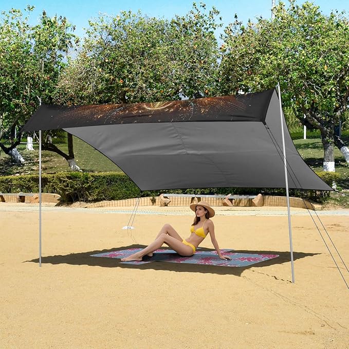 ALAZA Owl Face Beach Tent Sun Shelter UPF50+ Protection Beach Shade Canopy w/ 4 Sandbags for Outdoor Camping Fishing Backyard Fun Picnic 10x9 ft