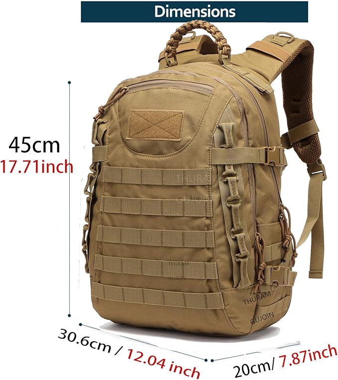 38L Nylon Waterproof Trekking Fishing Hunting Bag Backpack Outdoor Military Rucksacks Tactical Sports Camping Hiking (Khaki)