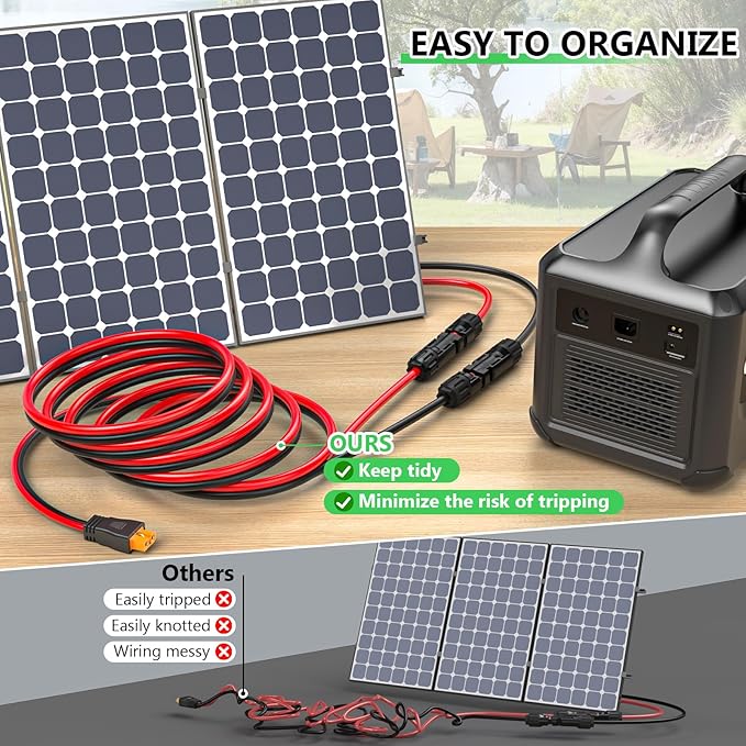 Solar to XT60i Extension Cable 12AWG 50FT XT60i Female to Male Connector for RV Foldable Solar Panel Portable Power Station Solar Generator