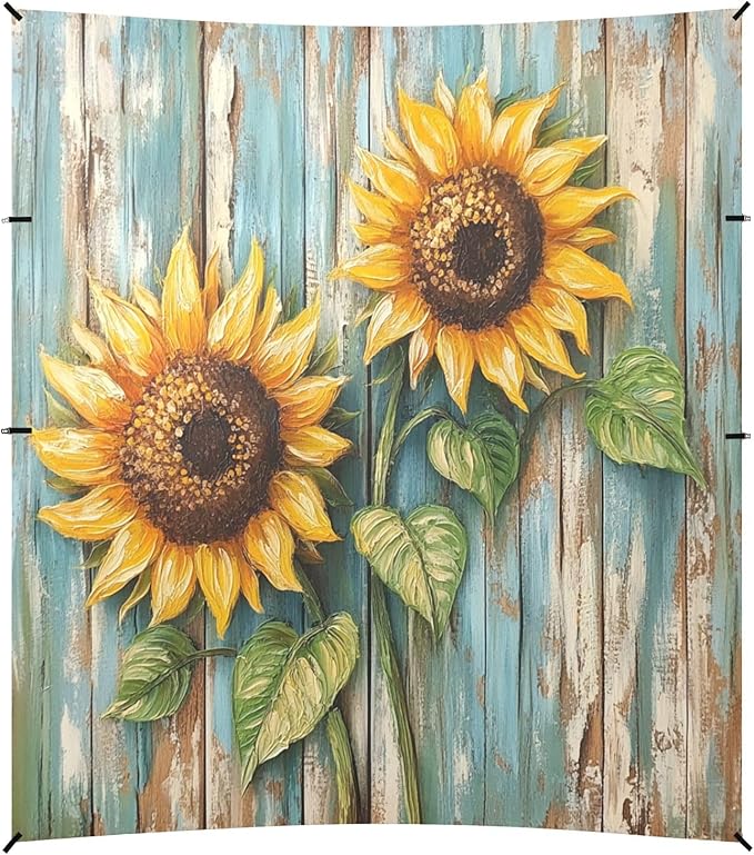 ALAZA Yellow Sunflowers on Board Beach Tent Sun Shelter UPF50+ Protection Beach Shade Canopy w/ 4 Sandbags for Outdoor Camping Fishing Backyard Fun Picnic 10x9 ft