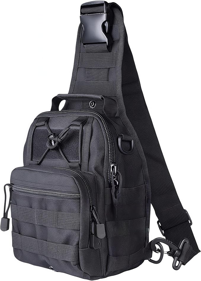 Tactical Sling Backpack Military Outdoor Sport Bag - EDC Molle Sling Shoulder Bag for Daily Carry &amp Outdoor Use (Black)