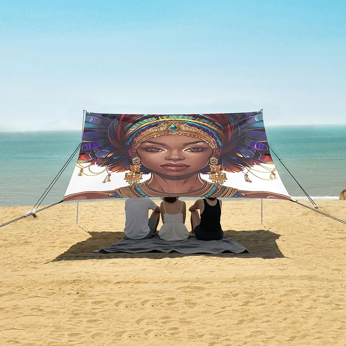 ALAZA an Beautiful African Woman in A Massive Headdress Beach Tent Sun Shelter Portable Canopy Sunshade for Outdoor Camping Picnics Backyard Fun 10x9 ft