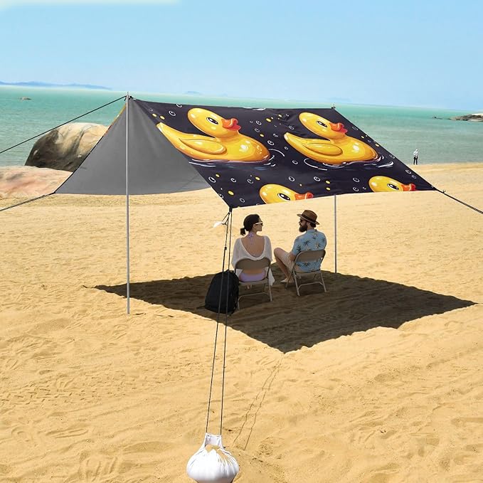 ALAZA Yellow Duck Swimming Beach Tent Sun Shelter UPF50+ Protection Beach Shade Canopy w/ 4 Sandbags for Outdoor Camping Fishing Backyard Fun Picnic 10x9 ft