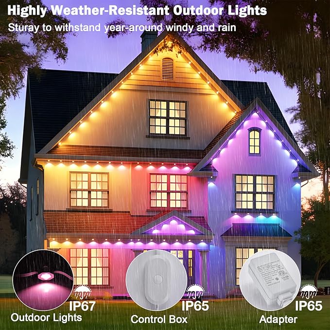 iYogaled Permanent Outdoor Lights for House 50ft Smart RGB Permanent Outdoor Eave Lights with 63 Scene ModesIP65 Waterproof LED Holiday Lighting for Party Halloween Christmas Decoration