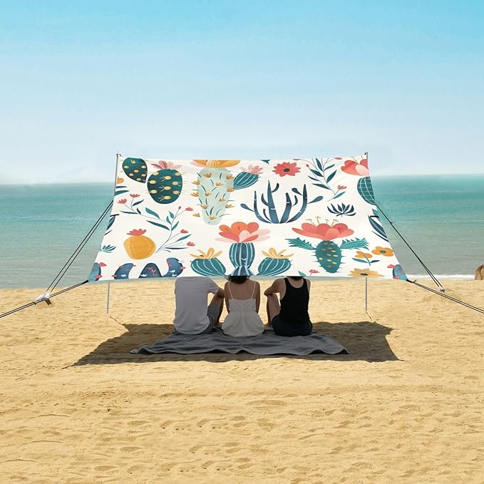 ALAZA Cacti Succulents Floral Seamless Beach Tent Sun Shelter Portable Canopy Sunshade for Outdoor Camping Picnics Backyard Fun 10x9 ft