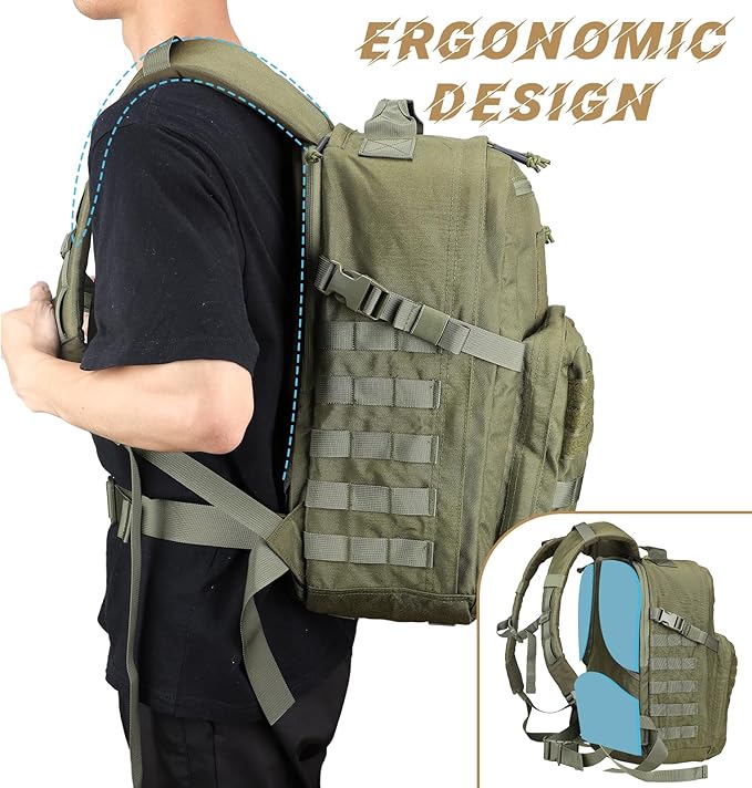 MGFLASHFORCE Molle Military Tactical Backpack for Men 30L Daypack Army Rucksack Pack Bug Out Bag 15.6 Laptop Compartment (Green)