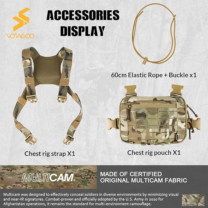 Tactical Chest Pack EDC Chest Bag 2L Utility Molle Chest Rig Pouch with CCW Compartment Adjustable Strap Outdoor