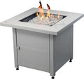 Endless Summer 30 Inch Square Outdoor Gas Fire Pit Table with Marble Mantel Slate Finish White Fire Glass and Protective Cover