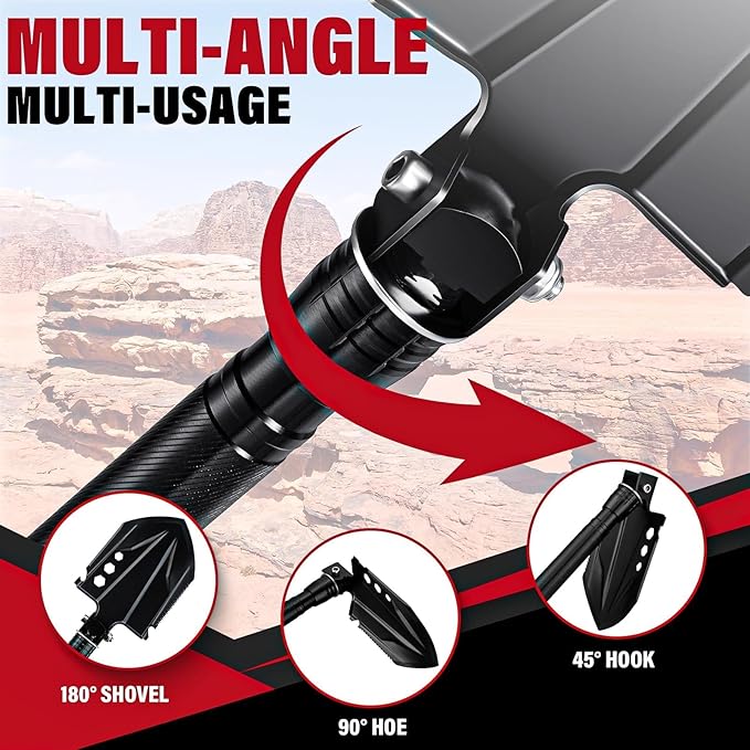 Golden Bird Survival Shovel Set - Multi-Tool Folding Camping Shovel with Carrying Case for Outdoor 30 Inch Lengthened Handle Tactical Shovels Off-Road Sand &amp Snow for Men Women