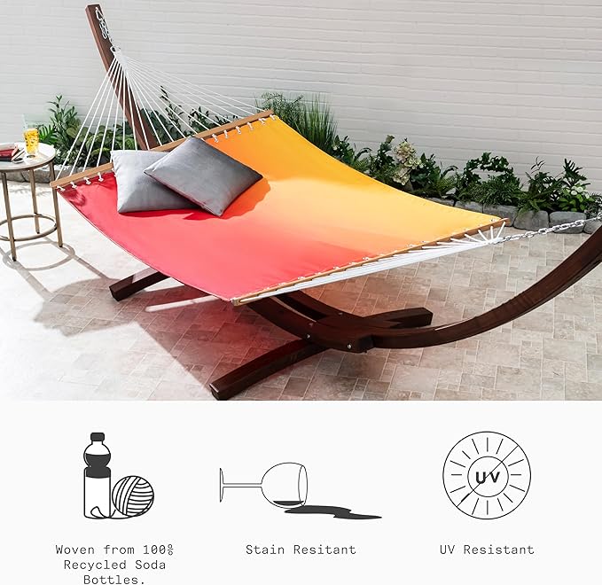 Fab Habitat Ombre Recycled Polyester Hammock - Big Sur - Sunset - Indoor/Outdoor Quick Dry 2 Person 460 lbs Capacity - Patio Poolside Backyard Garden Beach Balcony - 12-14 ft Adjustable