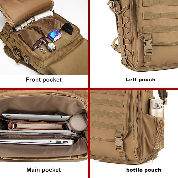 Waterproof Military Tactical Molle Backpack 14(inch) Laptop Sling Bag for Hiking Travel Trekking Camping