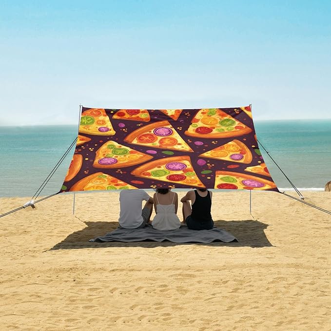 ALAZA Pizza Slice Pattern Beach Tent Sun Shelter Portable Canopy Sunshade for Outdoor Camping Picnics Backyard Fun 10x9 ft