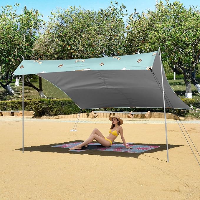ALAZA Corgi Bone Pattern Beach Tent Sun Shelter Portable Canopy Sunshade for Outdoor Camping Picnics Backyard Fun 10x9 ft