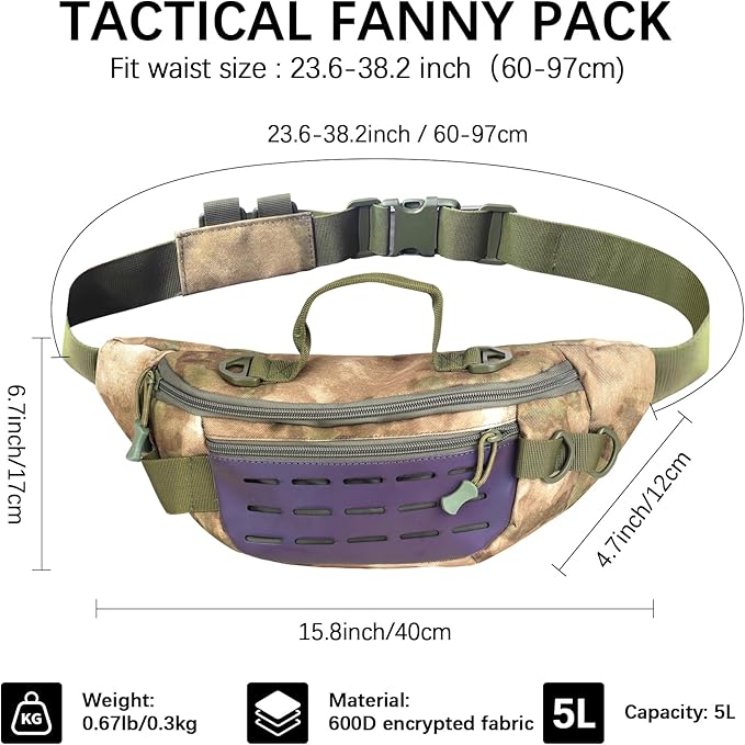 Tactical Fanny Pack for Men Women - 5L Waterproof Multifunctional Tactical Waist Hip Crossbody Bag for Outdoor Cycling Hiking HuntingUrban Rubble Camo
