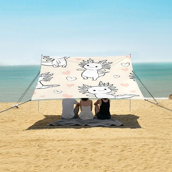 ALAZA Salamander Love Pattern Beach Tent Sun Shelter Portable Canopy Sunshade for Outdoor Camping Picnics Backyard Fun 10x9 ft