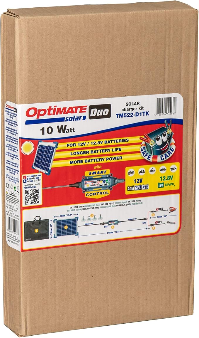 Optimate Solar Duo 10W Travel kit TM522-D1TK 6-Step 12V / 12.8V 0.8A Weatherproof Solar Battery Saving Charger &amp maintainer
