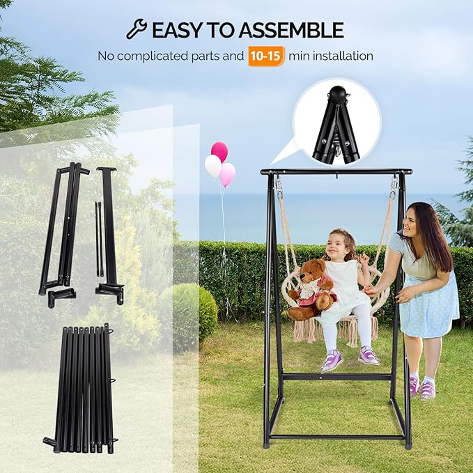 ONCLOUD Hammock Chair Stand Heavy Duty Steel Stand with Stable Construction 660 LBS Weight Capacity Weatherproof Hammock Stand for Patio Garden Indoor