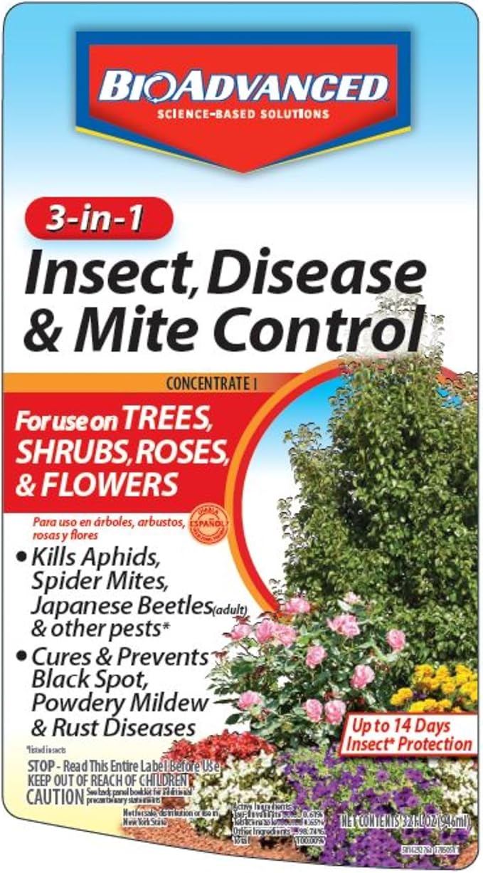 BioAdvanced 3-in-1 Insect and Mite Plant Bug Spray Pest Control Concentrate Disease Control