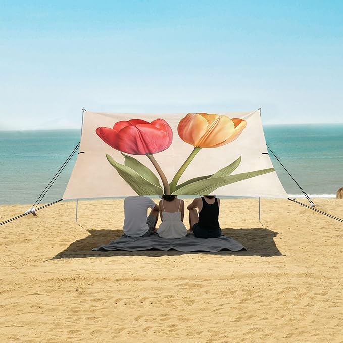 ALAZA Two Tulip Flowers Beach Tent Sun Shelter Portable Canopy Sunshade for Outdoor Camping Picnics Backyard Fun 10x9 ft