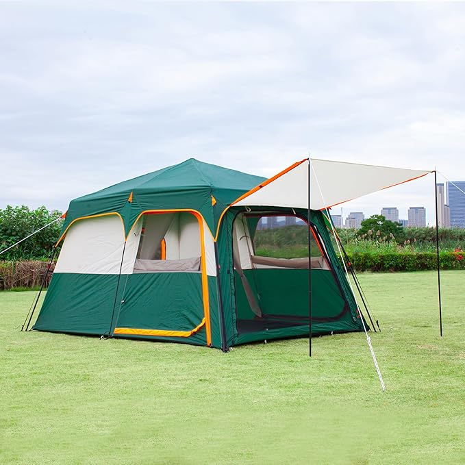 KTT Extra Large Tent 6-10-12-14 Person(A)Family Cabin Tents2 Rooms3 Doors and 3 Windows with MeshStraight WallWaterproofDouble LayerBig Tent for OutdoorPicnicCampingFamily Gathering