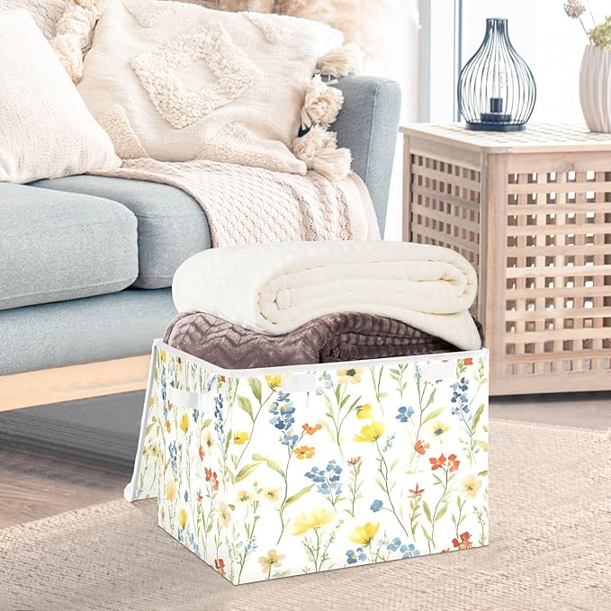 Wildflowers Fabric Storage Bins with Lids and HandleFoldable Storage Bins with LidsCloset Organizers for Clothes Storage Room Organization Office Storage Chest Organizer