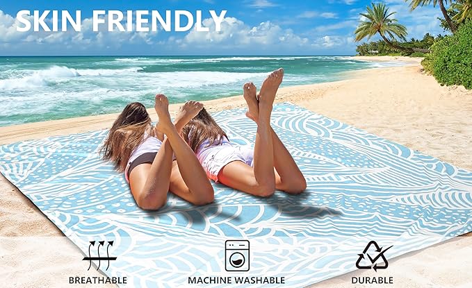 Beach Blanket Waterproof Sandproof Beach Mat 79 X 83/10'x9'for 2-8 Adults Quick Drying Outdoor Picnic Mat Beach Accessories for Travel Camping Hiking
