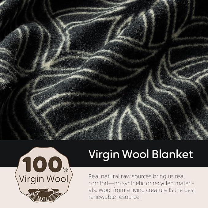 Molithe 100% Wool Blanket 62 x 86 Warm Thick Washable Military Wool Blanket Great for Camping Outdoors Sporting Events Survival Kits Leaf