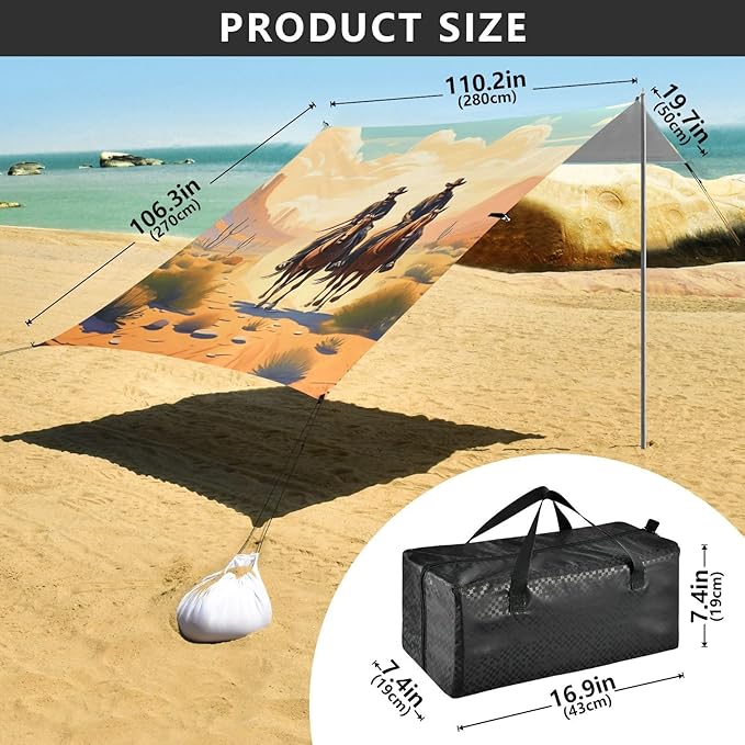 Beach Canopy with Windproof Ropes &amp Sandbags Beach Tent Sun Shade Sun Shelter for Camping Trips Fishing Backyard Fun or Picnics Cowboy