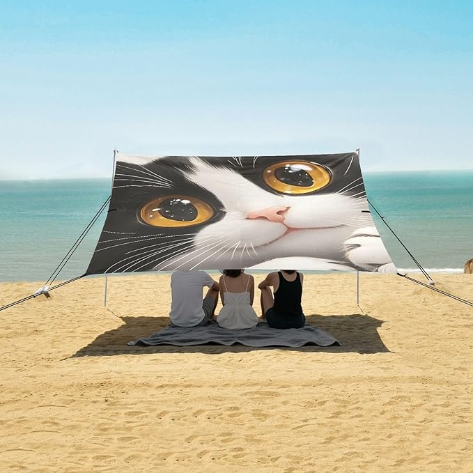 ALAZA Cat with Brown Pupils Beach Tent Sun Shelter Portable Canopy Sunshade for Outdoor Camping Picnics Backyard Fun 10x9 ft