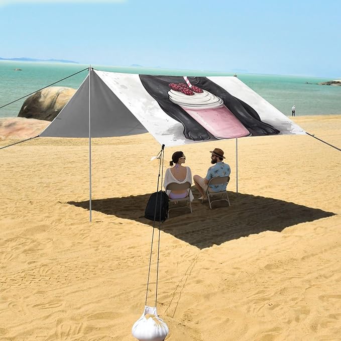 ALAZA Cute Cartoon French Bulldog with Smoothie Beach Tent Sun Shelter Portable Canopy Sunshade for Outdoor Camping Picnics Backyard Fun 10x9 ft