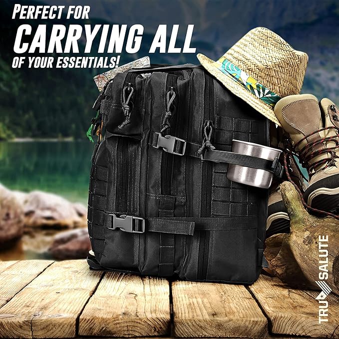 Tru Salute 45L Military Black Tactical Backpack Large Army 3 Day Pack Molle Bug out Bag Rucksack Backpack Military Black