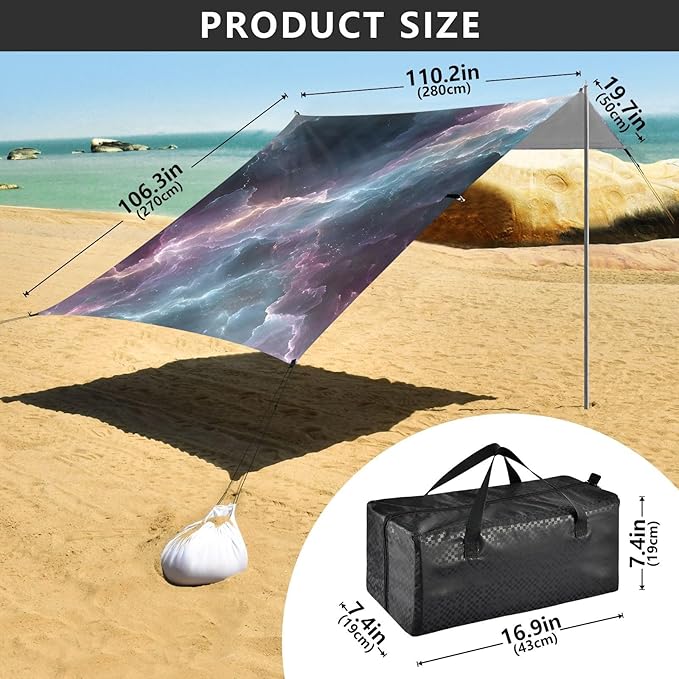 ALAZA Blue and Purple Lightning Black Background Pattern Beach Tent Sun Shelter Portable Canopy Sunshade for Outdoor Camping Picnics Backyard Fun 10x9 ft