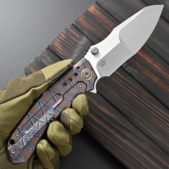 Sitivien ST991 Folding Knife M390 Pearlescent Polishing Steel Blade Titanium Handle with Ball Bearing for Men Women Outdoor Camping Hiking Survival (Burnt)
