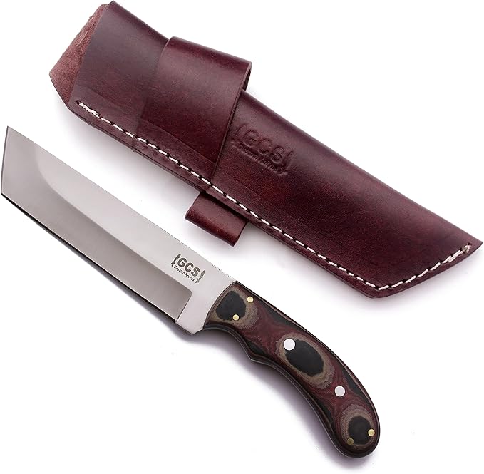 GCS Handmade MicartaHandle D2 Tool Steel Tactical Hunting Knife with leather sheath Full tang blade designed for Hunting &amp EDC GCS 24