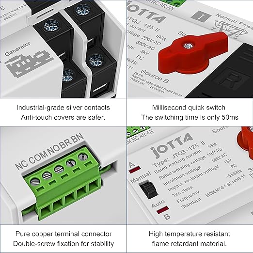 Dual Power Automatic Transfer Switch 3P 100A 220V PC Type Electrical Selector Switches 50/60Hz Mini ATS Auto/Manual Transfer Switches for Generator Uninterrupted Power Supply Matched Device