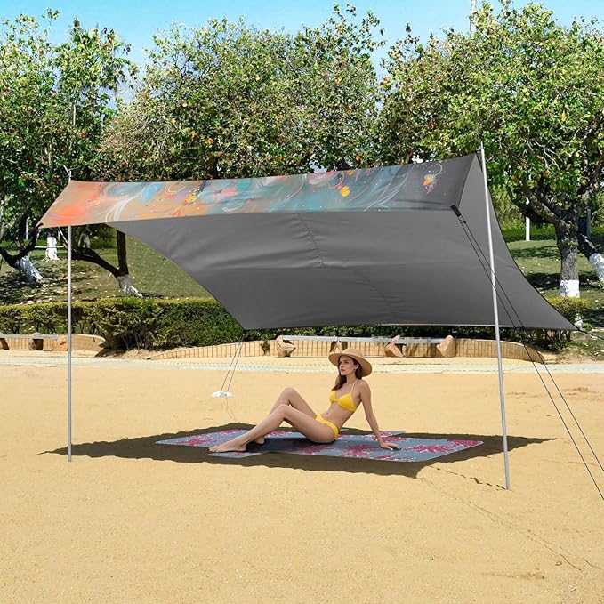 ALAZA Cat Kitten Art Beach Tent Sun Shelter UPF50+ Protection Beach Shade Canopy w/ 4 Sandbags for Outdoor Camping Fishing Backyard Fun Picnic 10x9 ft