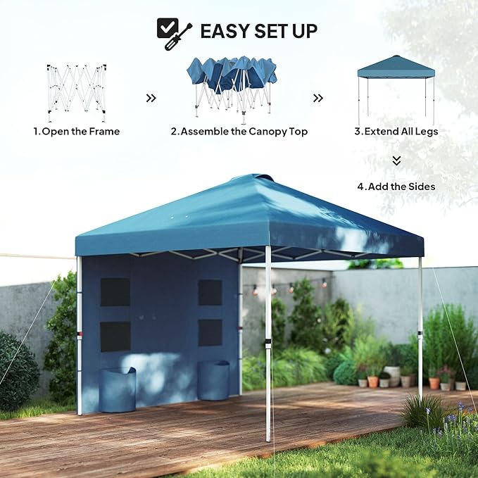 10'x10' Multi-Purpose Pop-Up Canopy with Sidewall Protection Height Adjusting System Storage Pocket Integration Dark Blue