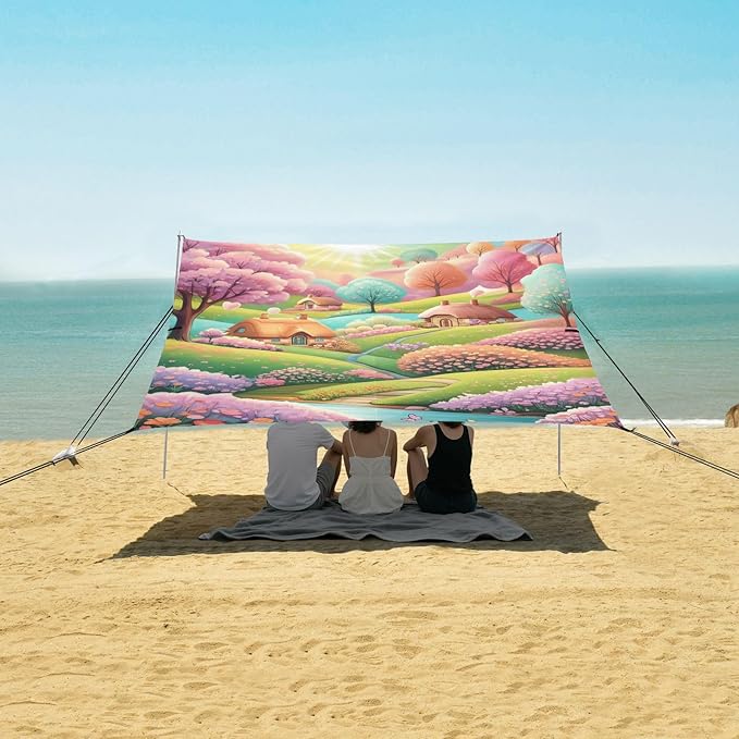 Beach Canopy with Windproof Ropes &amp Sandbags Beach Tent Sun Shade Sun Shelter for Camping Trips Fishing Backyard Fun or Picnics Landscape