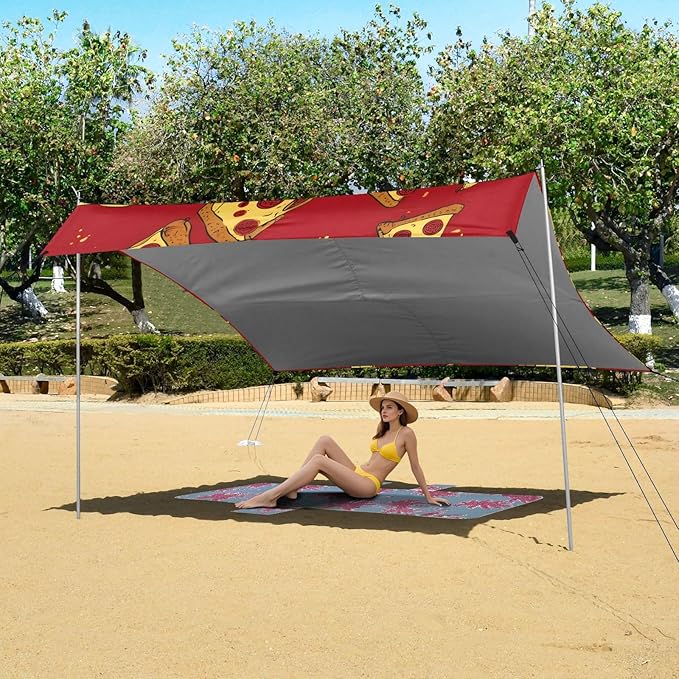 ALAZA Red Pizza Pattern Beach Tent Sun Shelter Portable Canopy Sunshade for Outdoor Camping Picnics Backyard Fun 10x9 ft