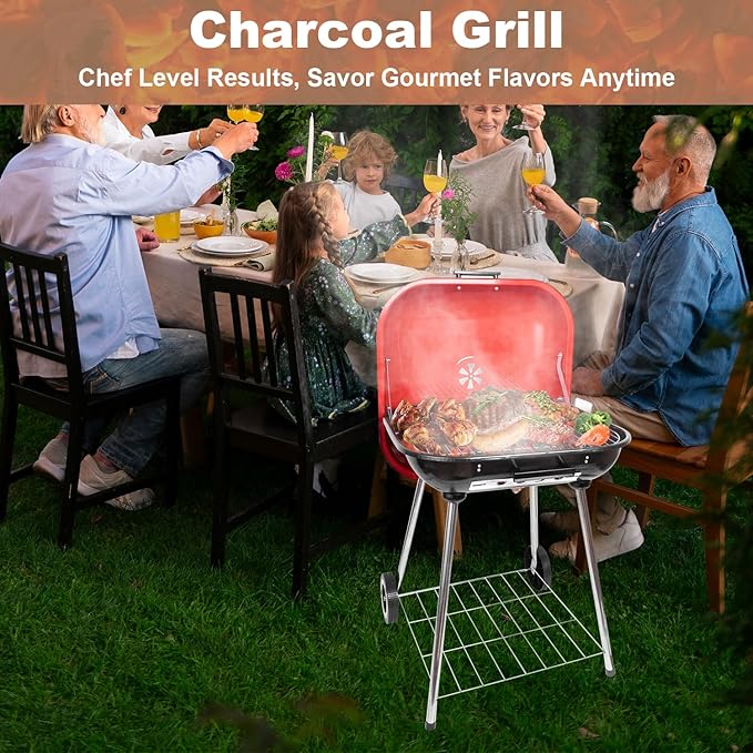 Clearance discount Red Charcoal Grills 22.4inch - Portable grill with wheer and handle RED grill