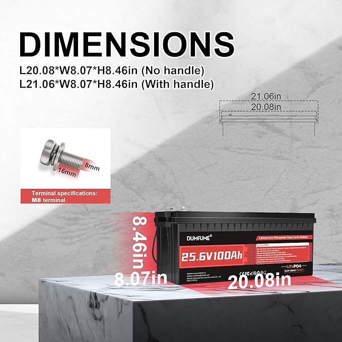 24V 100Ah LiFePO4 Lithium Battery4000+ Cycles &amp 100% DODBuilt-in 100A BMS25.6V High Energy DensityPerfect for RV Solar Off-Grid Camping Home Backup